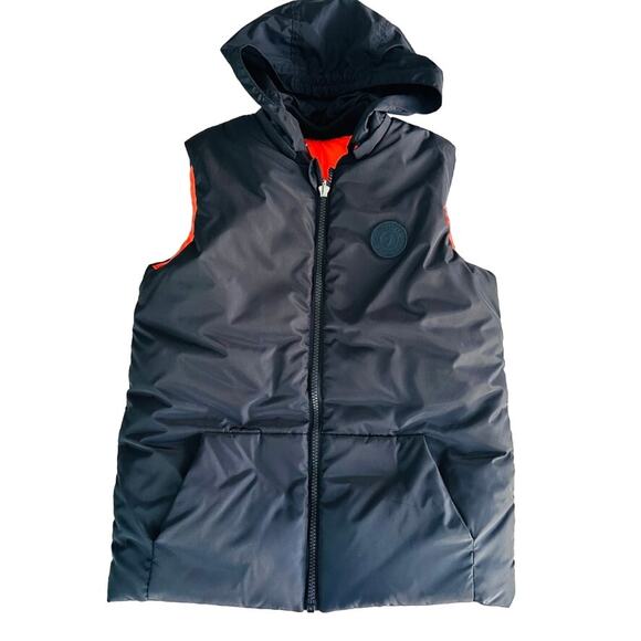 Jacadi Boys Reversible Puffer Vest Size 10 Navy / Blaze Orange Winter Snow Ski - Picture 1 of 5